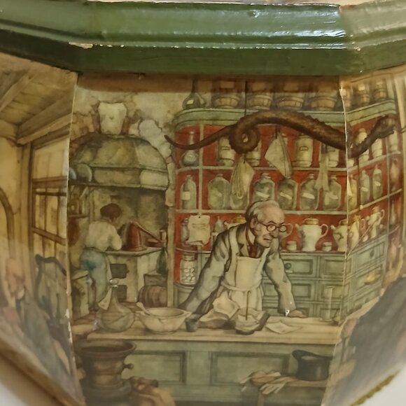 Anton Pieck Vintage Wooden Decoupage Octagon Box Purse - Picture 5 of 15